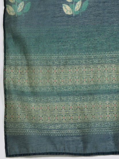 Dhiyona VA Women'sSea Green Floral Printed Hand work Kurta with Trousers & Dupatta