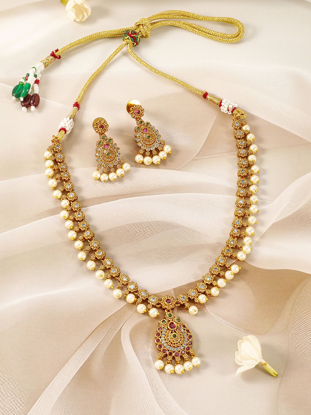 Dhiyona RJ Women's 22KT Gold-Plated Kundan and Cubic Zirconia Studded Jewellery Set