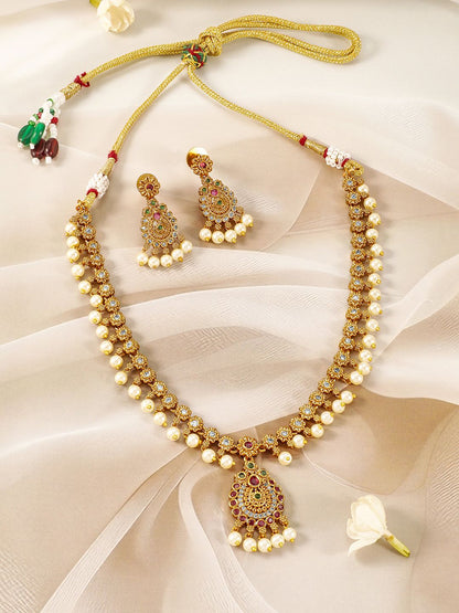 Dhiyona RJ Women's 22KT Gold-Plated Kundan and Cubic Zirconia Studded Jewellery Set