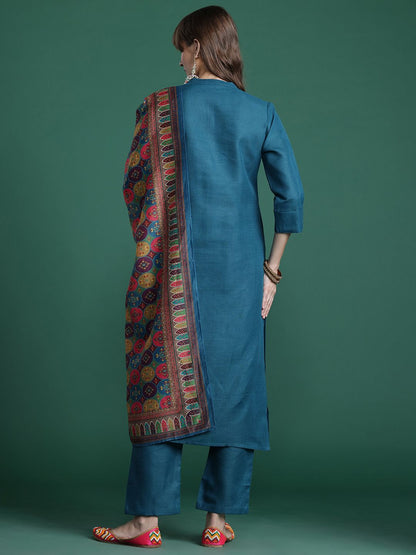 Dhiyona IE Embroidered Pure Cotton Kurta with Trousers & Dupatta