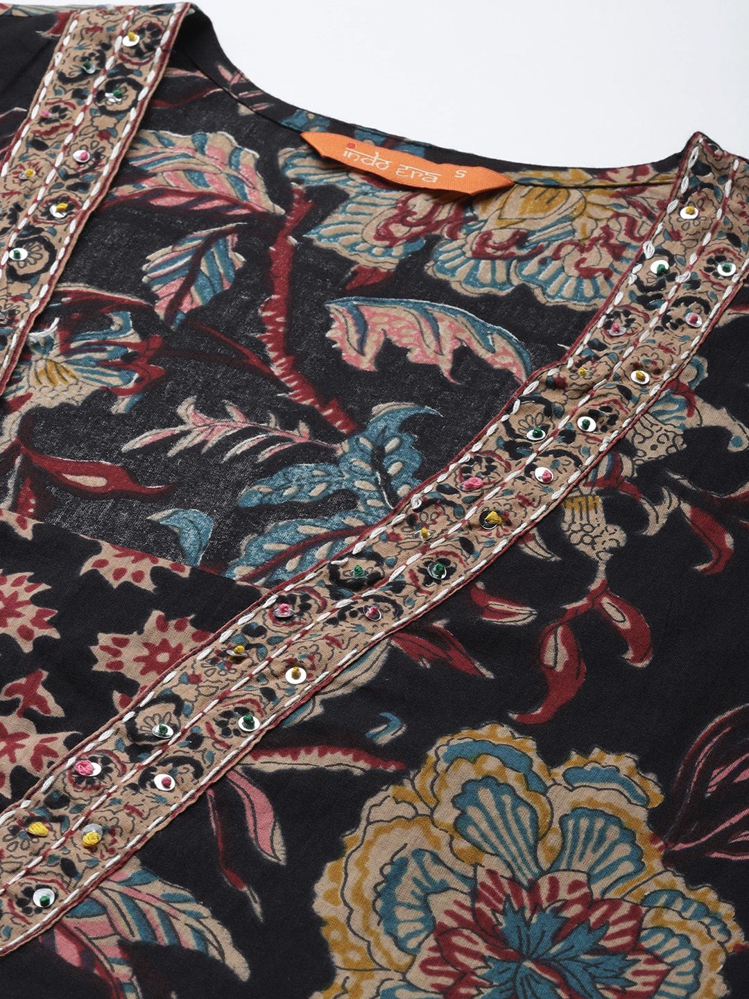 Dhiyona IE Floral Printed Sequinned Pure Cotton Kurta With Trousers & Dupatta