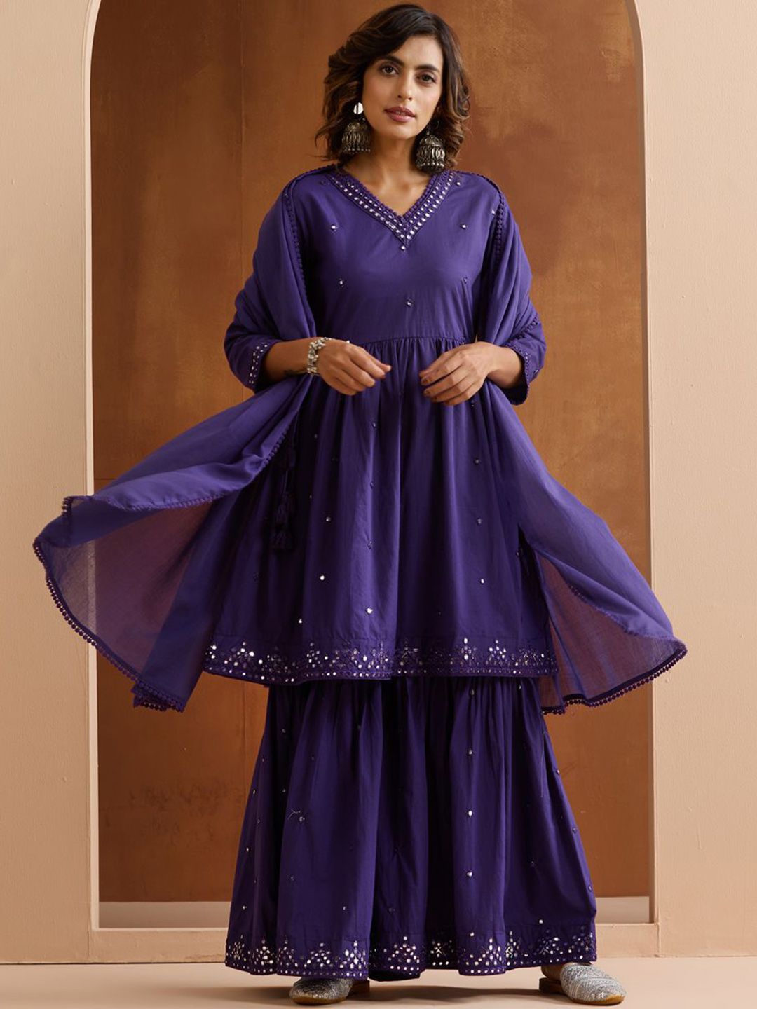 Dhiyona IS Women's Women Ethnic Motifs Embroidered Cotton Kurta with Trousers & Dupatta