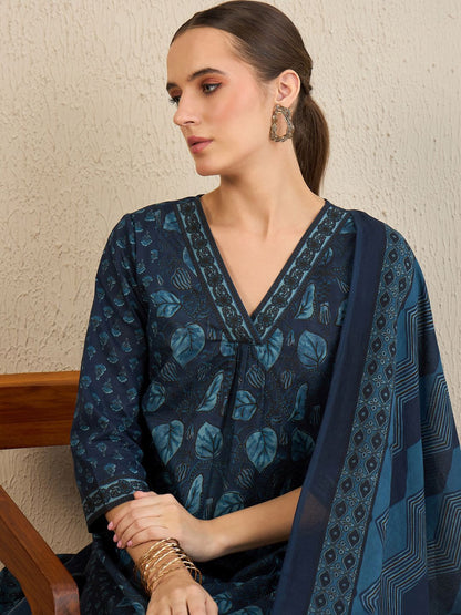 Dhiyona IE Floral Printed Pure Cotton Kurta With Trousers & Dupatta