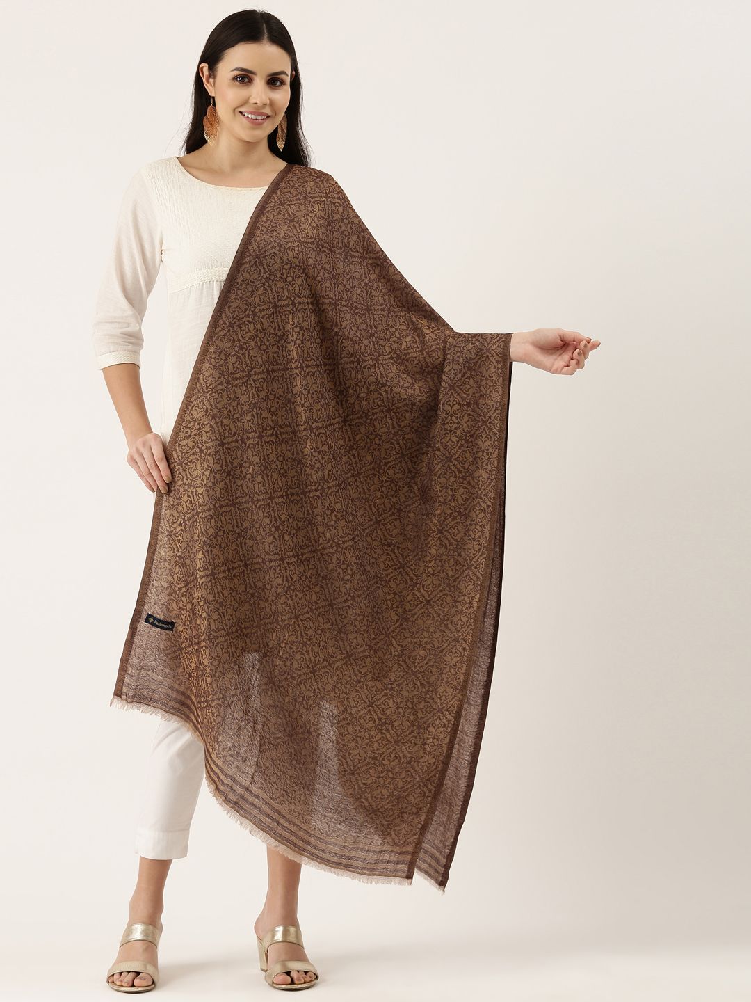 Dhiyona PA Women Brown Printed Wool Shawl