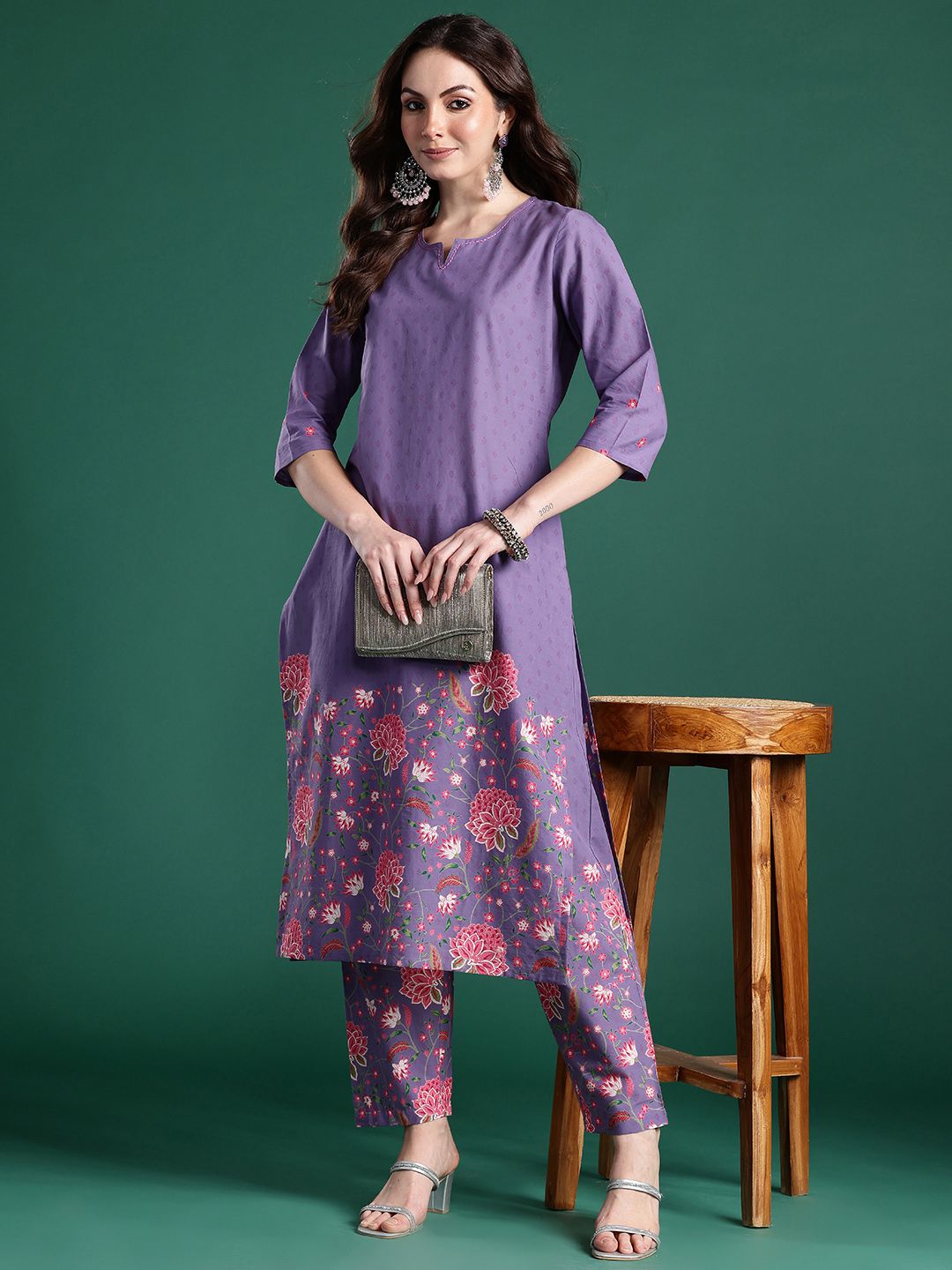 Floral Printed Pure Cotton Kurta with Trousers