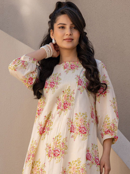 Dhiyona IE Floral Printed Pure Cotton Tunic With Trousers Co-Ords