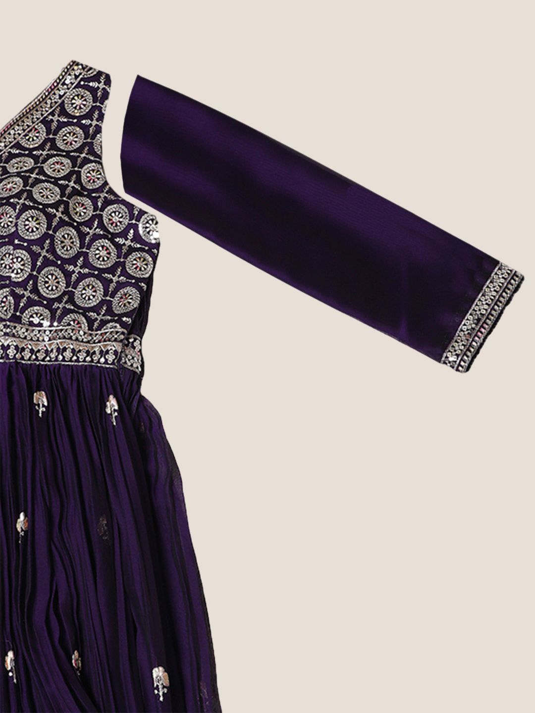 Dhiyona SO Women's Embroidered Empire Sequinned Anarkali Kurta with Churidar & Dupatta