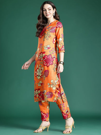 Dhiyona IE Women Floral Printed Regular Kurta with Trousers