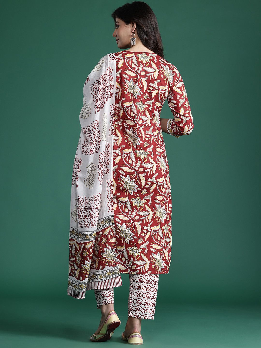Dhiyona IE Floral Printed Pure Cotton Kurta With Trousers & Dupatta