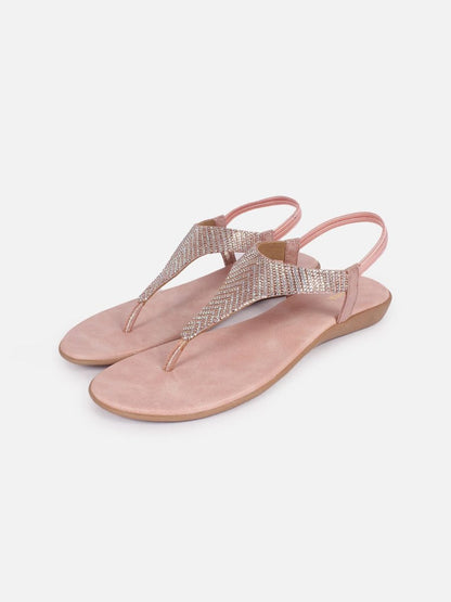 Dhiyona AK Rose Gold-Toned Embellished Open Toe Flats