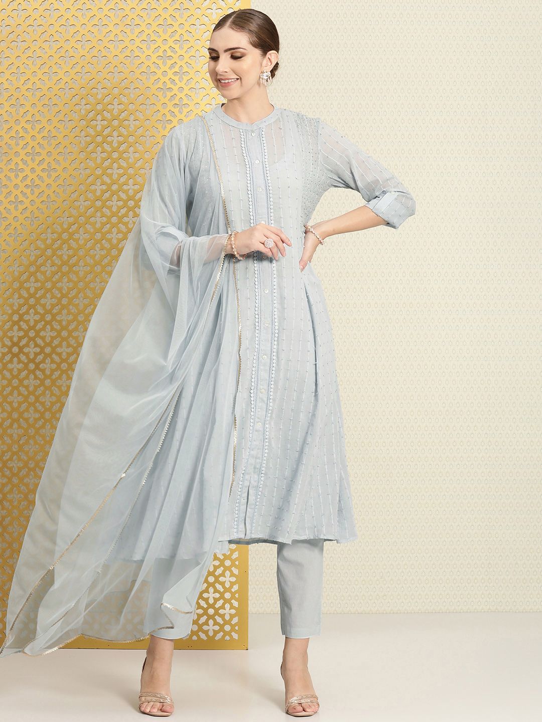 Dhiyona PD Women Women Sequinned Pure Cotton Jashn Kurta with Trousers & With Dupatta