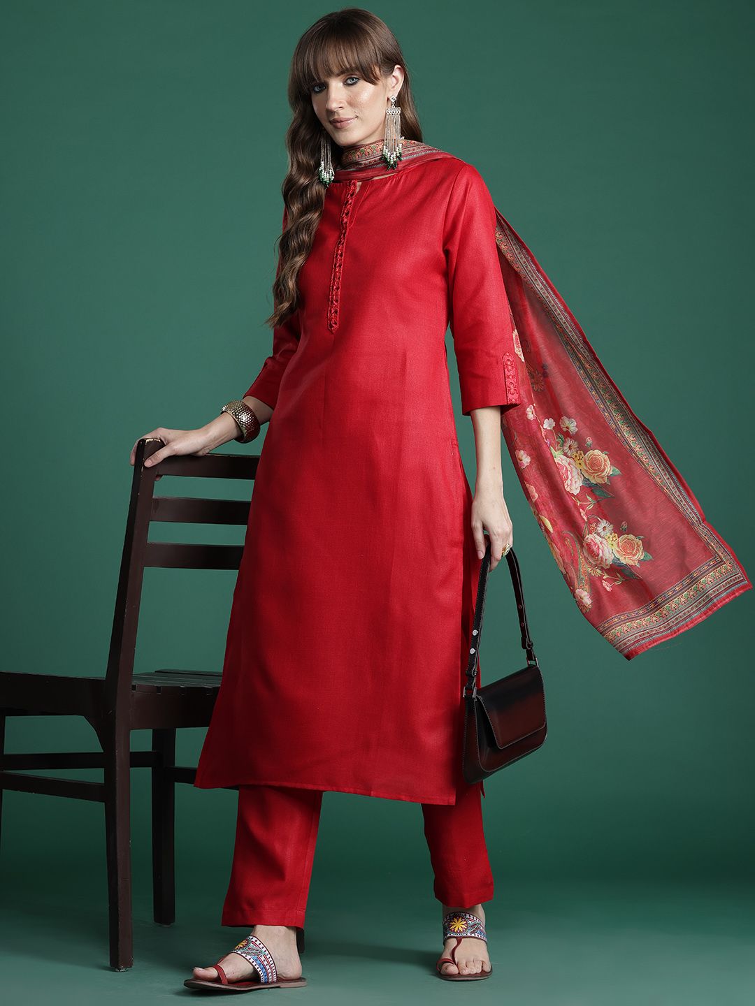 Dhiyona IE Ethnic Motifs Yoke Design Thread Work Kurta with Trousers & With Dupatta