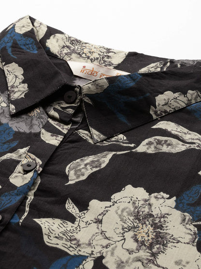 Plus Size Floral Printed Fusion Pure Cotton Kurta with Trousers