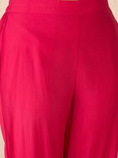 Embroidered Gotta Patti Work V Neck Kurta With Trousers & Dupatta