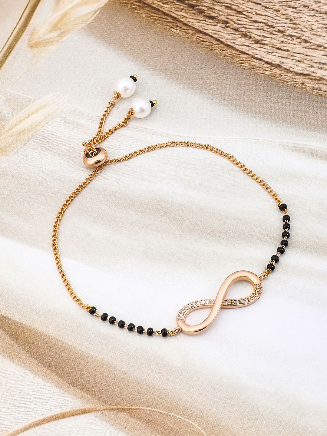 Dhiyona RJ Women's 18K Rose Gold-Plated Infinity CubicZirconia Studded Adjustable Mangalsutra Bracelet