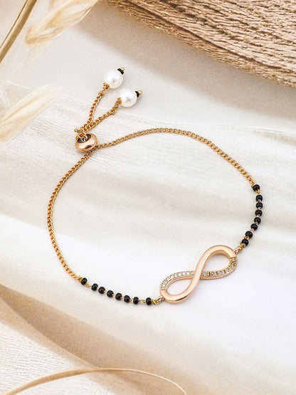 Dhiyona RJ Women's 18K Rose Gold-Plated Infinity CubicZirconia Studded Adjustable Mangalsutra Bracelet