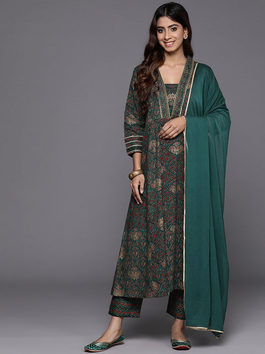 Dhiyona VA Women's Ethnic Motifs Printed Gotta Patti Kurta with Trousers & With Dupatta
