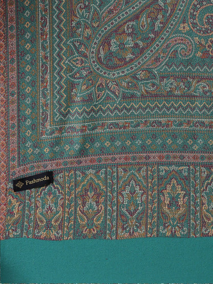 Dhiyona PA Women Teal Woven Design Wool Jamawar Shawl