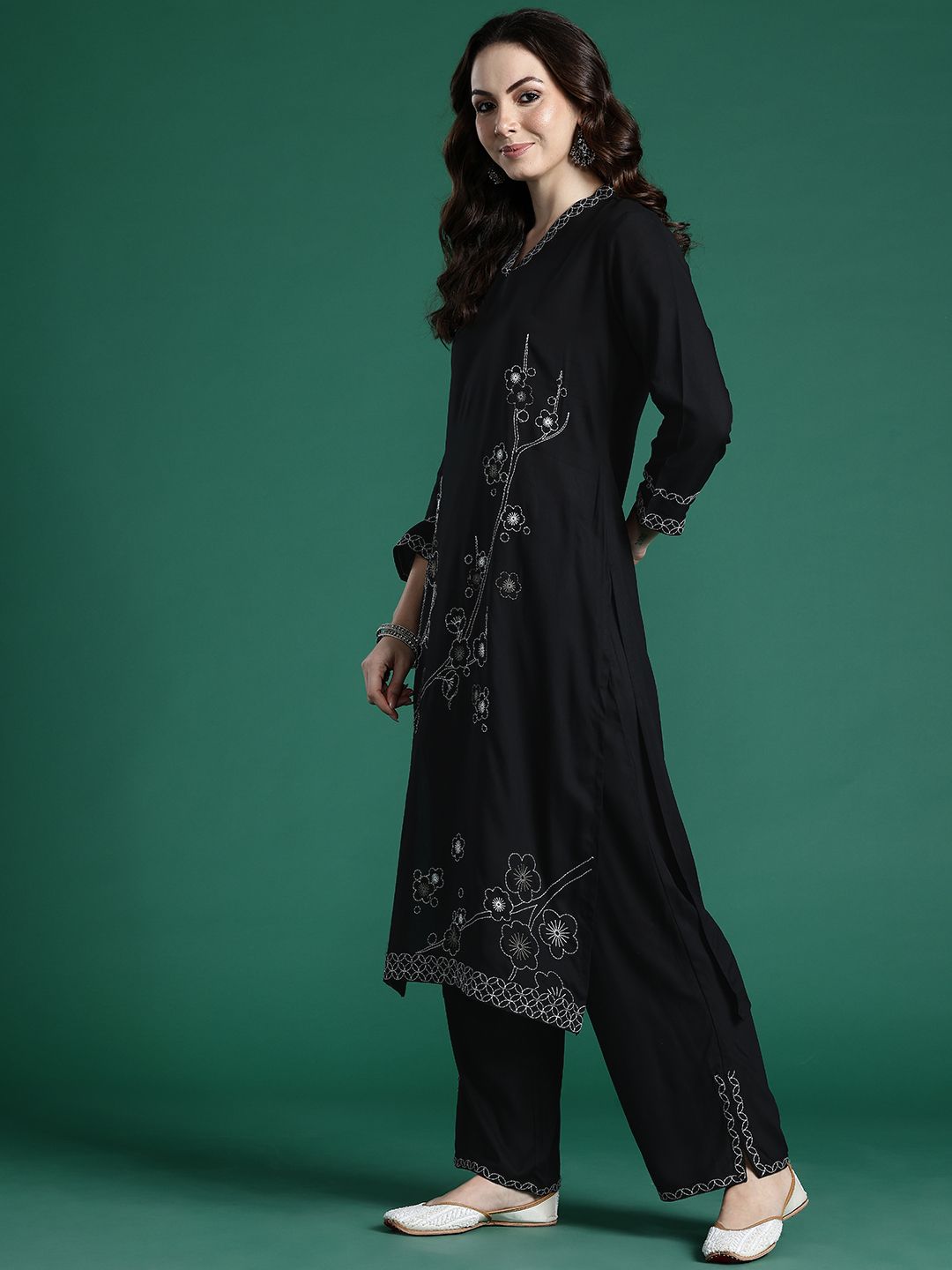 Floral Embroidered Regular Kurta with Trousers