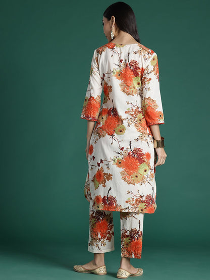 Women Floral Printed Regular Pure Cotton Kurta with Trousers