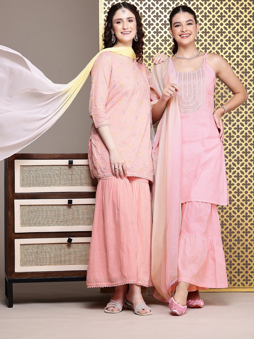 Dhiyona PD Women Women Ethnic Motifs Embroidered Jashn Kurti with Sharara & Dupatta