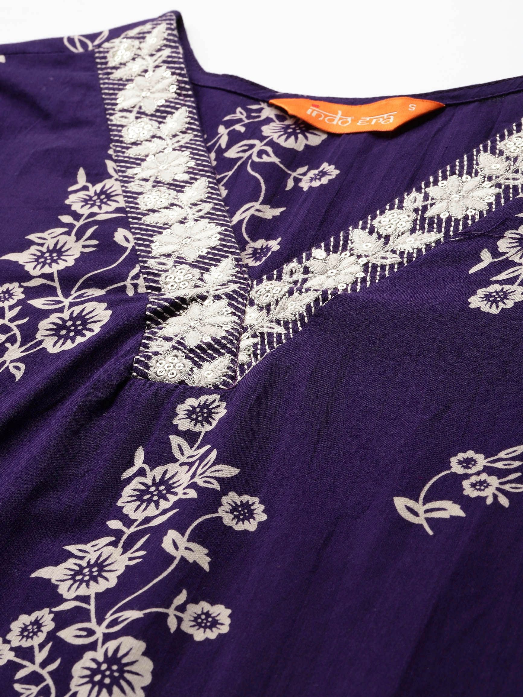 Floral Printed Pure Cotton Kurta with Trousers & Dupatta