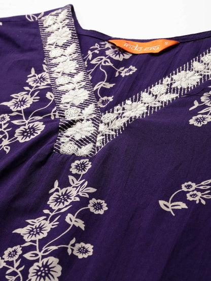 Floral Printed Pure Cotton Kurta with Trousers & Dupatta