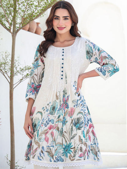 Floral Printed A-Line Pure Cotton Kurta With Trousers