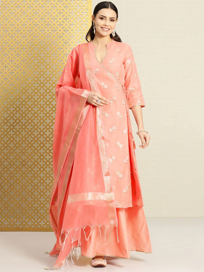 Dhiyona PD Women Ethnic Motifs Angrakha Jashn Kurta with Skirt & Dupatta