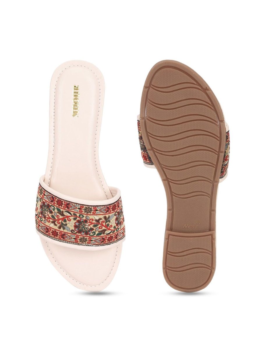 Dhiyona AK Women Woven Design Embroidered Open Toe Flats