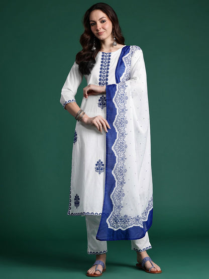 Dhiyona IE Floral Embroidered Kurta with Trousers & Dupatta