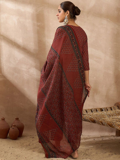 Women Ethnic Motifs Printed Regular Pure Cotton Kurta with Trousers & With Dupatta