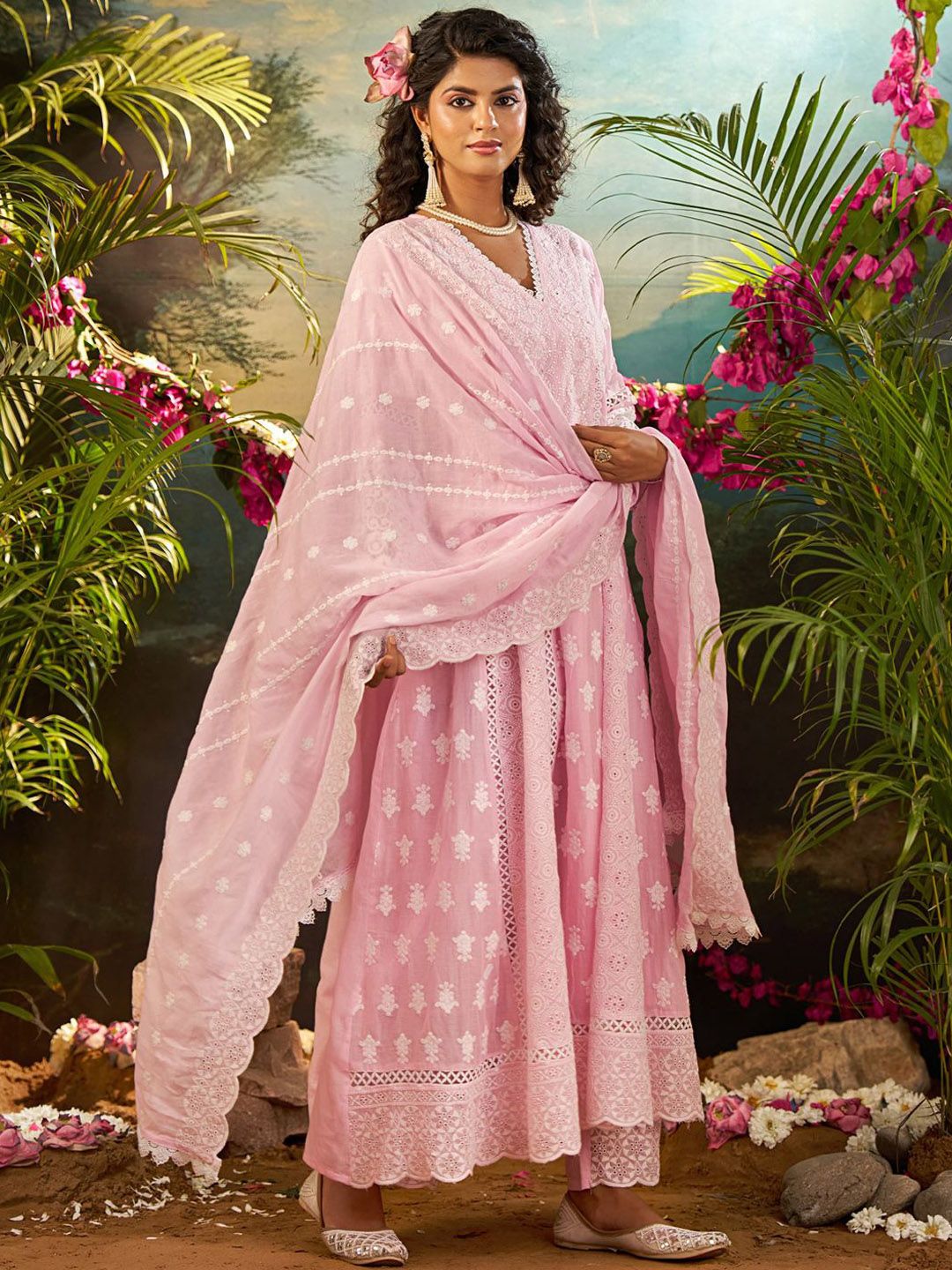 Women Ethnic Motifs Embroidered Cotton Kurta with Trousers & Dupatta