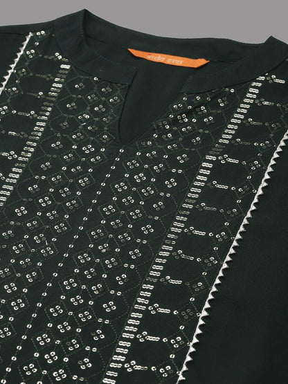 Women Green & White Embroidered Kurta with Trousers & Dupatta