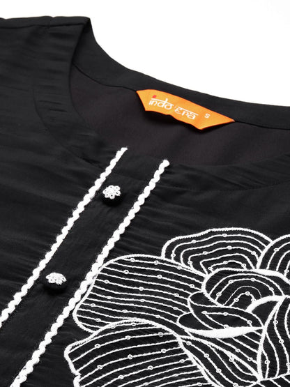 Dhiyona IE Floral Embroidered Pure Cotton Kurta with Trousers & Dupatta