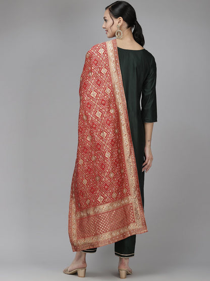 Women Green Ethnic Motifs Regular Liva Kurta with Trousers & Dupatta