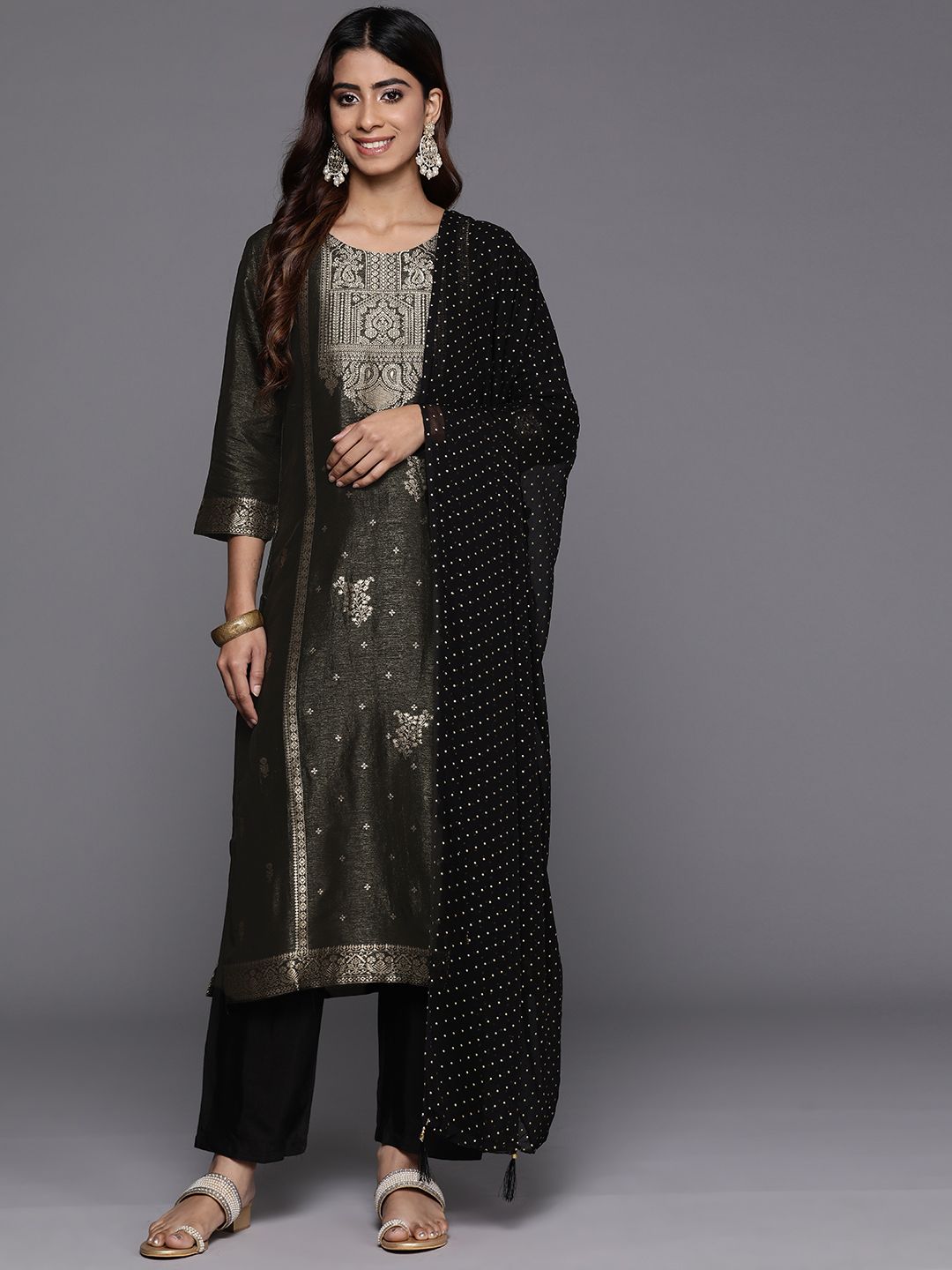 Dhiyona VA Women's Woven Design Regular Kurta with Trousers & With Dupatta