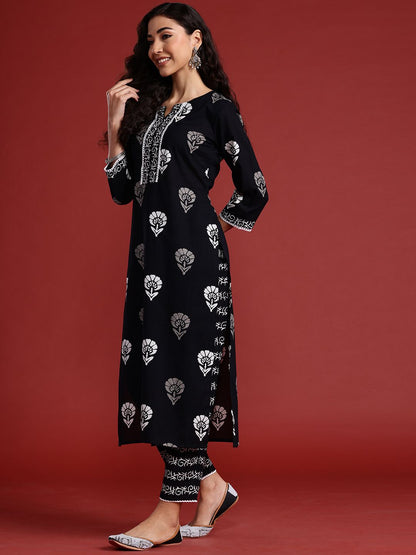 Dhiyona IE Floral Printed Regular Pure Cotton Kurta With Trousers & Dupatta
