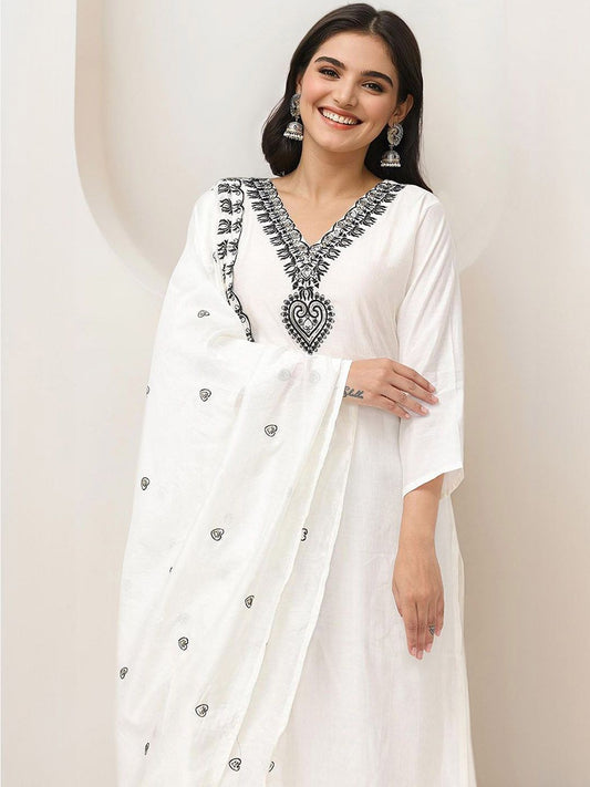 Dhiyona IS Women's Floral Yoke Design Straight Kurta with Trousers & Dupatta