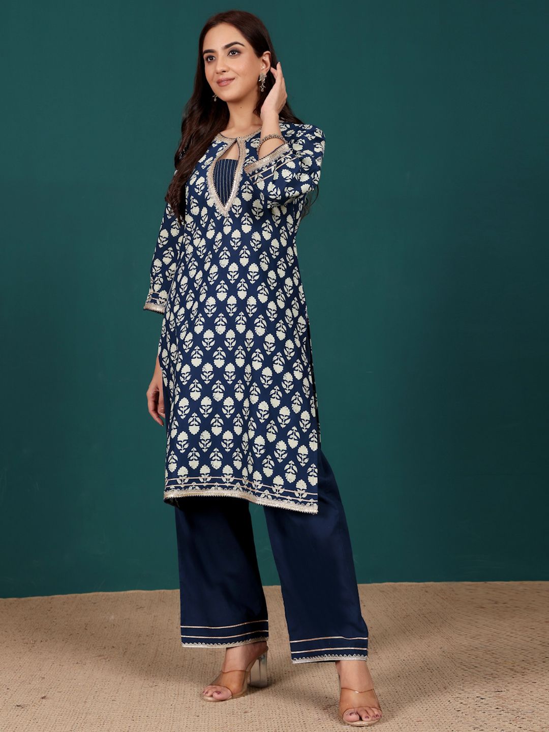 Dhiyona VA Women's Ethnic Motifs Printed Regular Pure Cotton Kurta with Trousers & With Dupatta