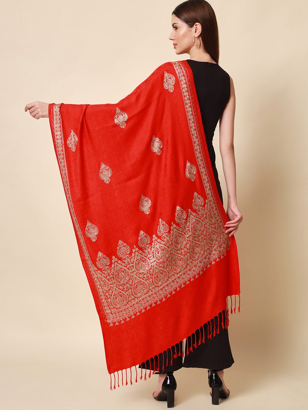 Dhiyona PA Women Maroon Aari Embroidered Kashmiri Shawl