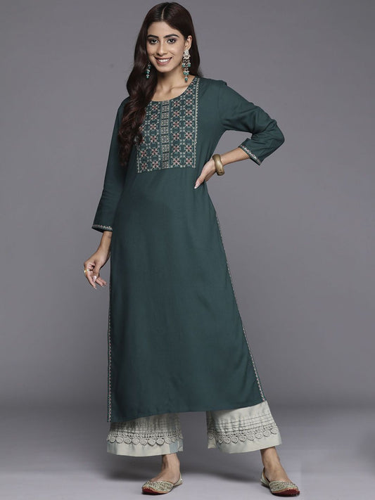 Dhiyona IE Ethnic Motifs Embroidered Round Neck Sequins Straight Kurtas