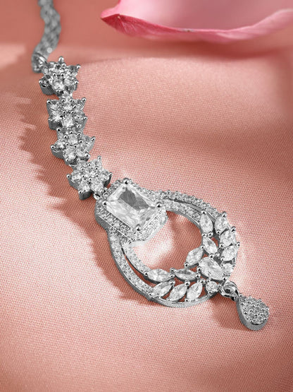 Dhiyona RJ Women's Rhodium-Plated Artificial Stones Studded Maang Tikka