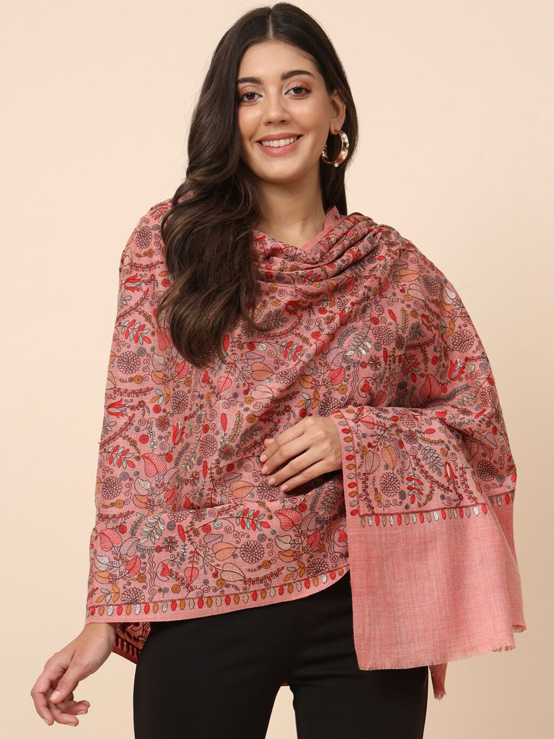 Dhiyona PA Ethnic Motifs Embroidered Woollen Shawl