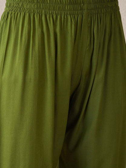 Floral Embroidered V-Neck Thread Work Straight Kurta With Trouser