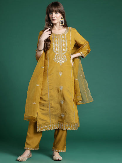 Ethnic Motifs Embroidered Regular Gotta Patti Kurta with Trousers & Dupatta