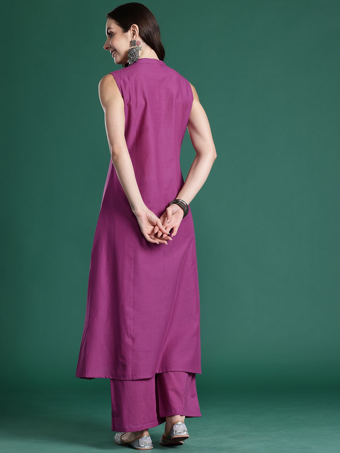 Floral Embroidered Thread Work Pure Cotton Kurta with Palazzos