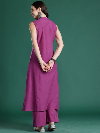 Floral Embroidered Thread Work Pure Cotton Kurta with Palazzos