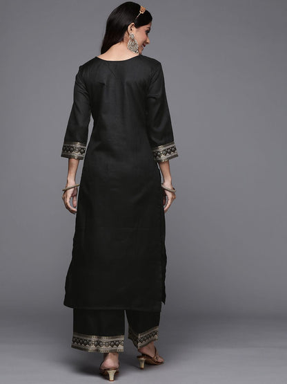 Dhiyona IE Women Black Ethnic Motifs Yoke Design Kurta with Palazzos