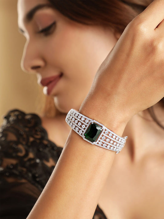 Dhiyona RJ Women's Cubic Zirconia Rhodium-Plated Kada Bracelet